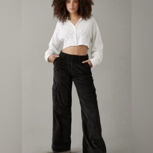NWT American Eagle High Rise Baggy Wide Leg Corduroys Black 10 Short